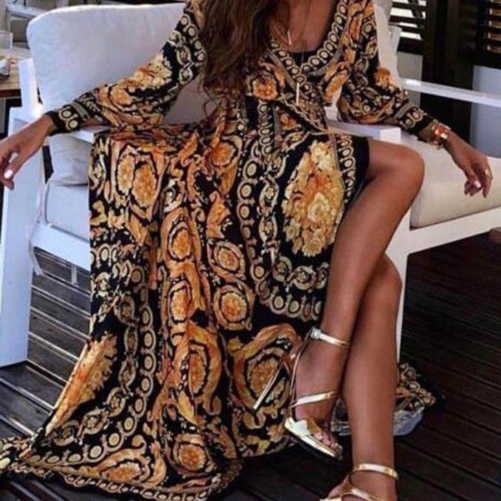 Sexy Black and gold WRAP dress. Size Medium